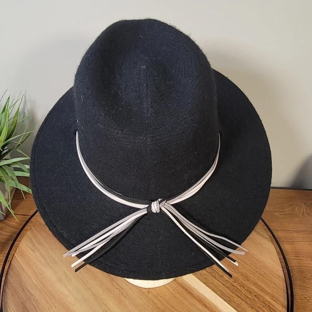 Pretty Persuasions Black wool blend Wide Brim Fedora Winter Hat Women's OS